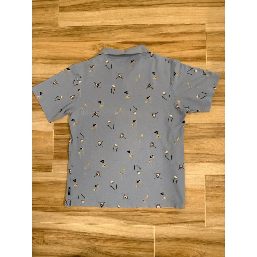 Chaps Ralph Lauren Golf Polo Shirt Mens Large Blue All Over Golf Print‎ Cotton